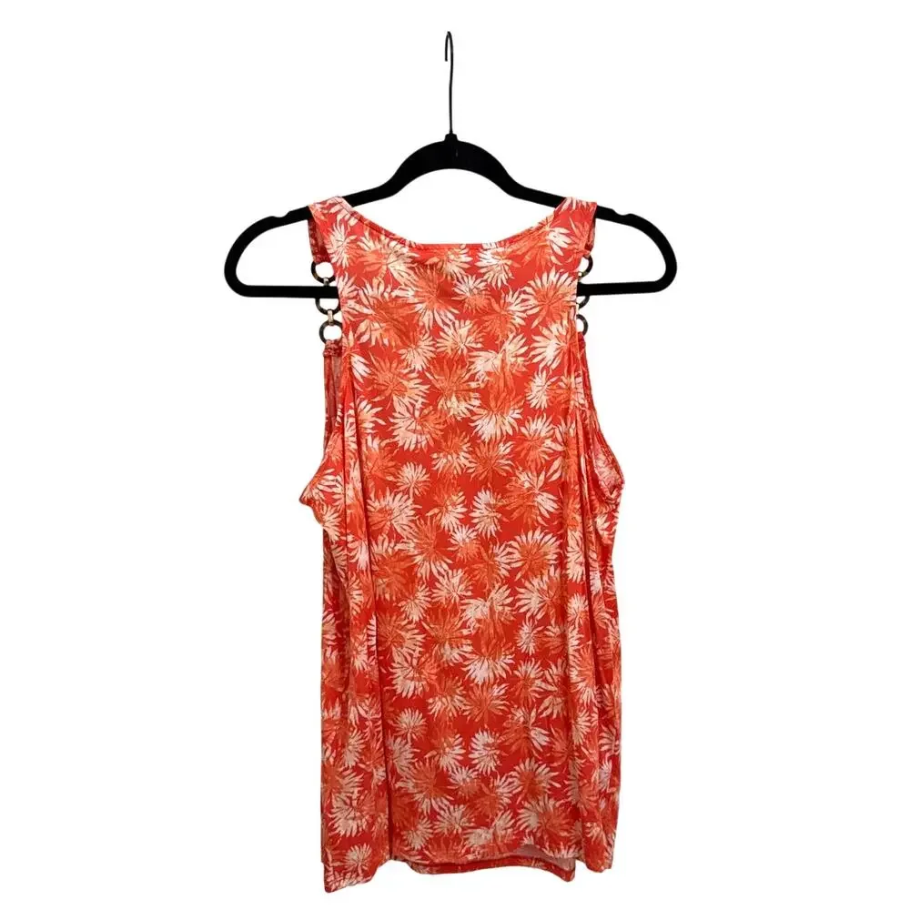NWT Michael Kors Tropical Summer 3 Ring Pink White Flowy Tank Top Size XL
